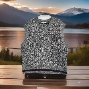 Banana Republic Sweater Vest Mens L Gray Burgundy Geometric V Neck Wool Blend
